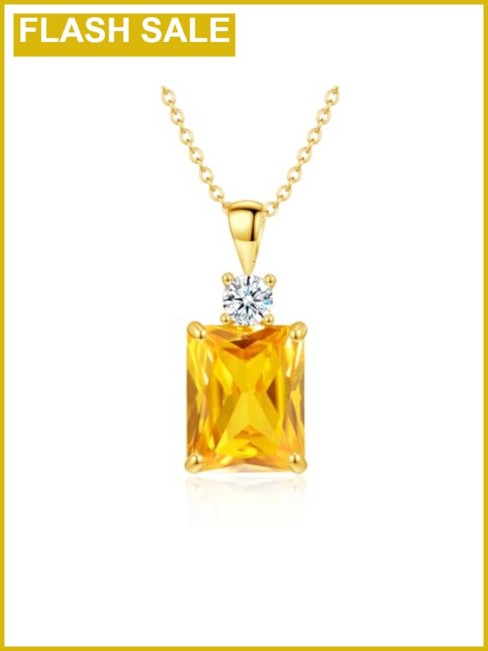 14K Gold Plated Rectangular Crystal Pendant Necklace 17.7in